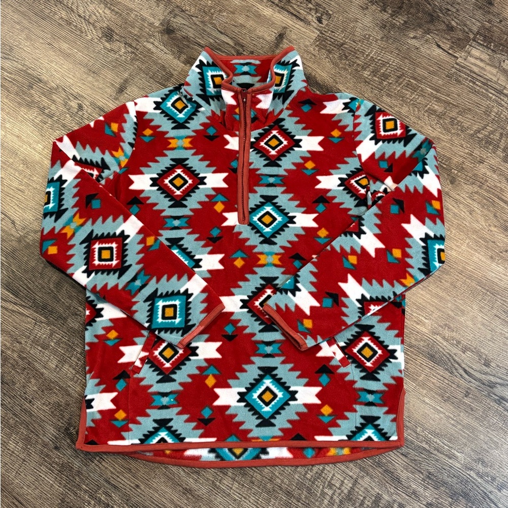 Wrangler Retro Unisex 1/4 Zip Aztec Fleece Pullover Jacket Size Small
